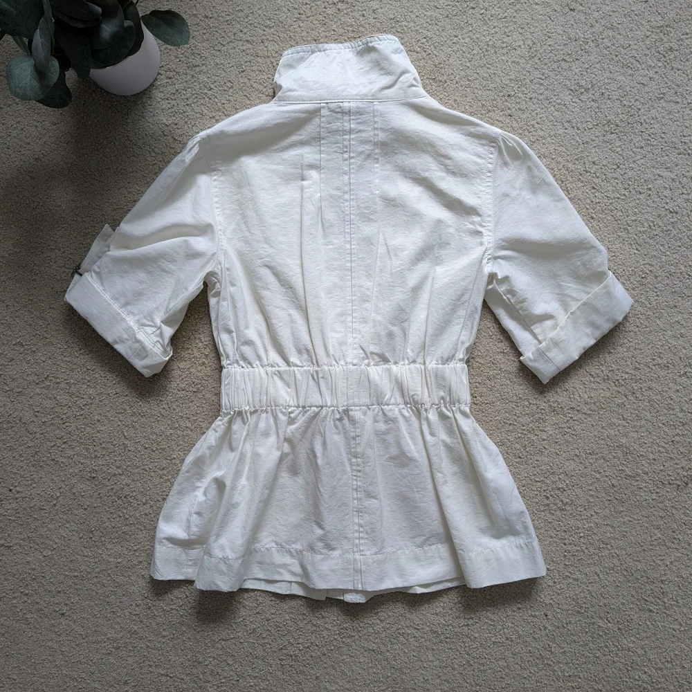 Luii White High Collar Half Sleeve Jacket Size Small - Picture 3 of 11